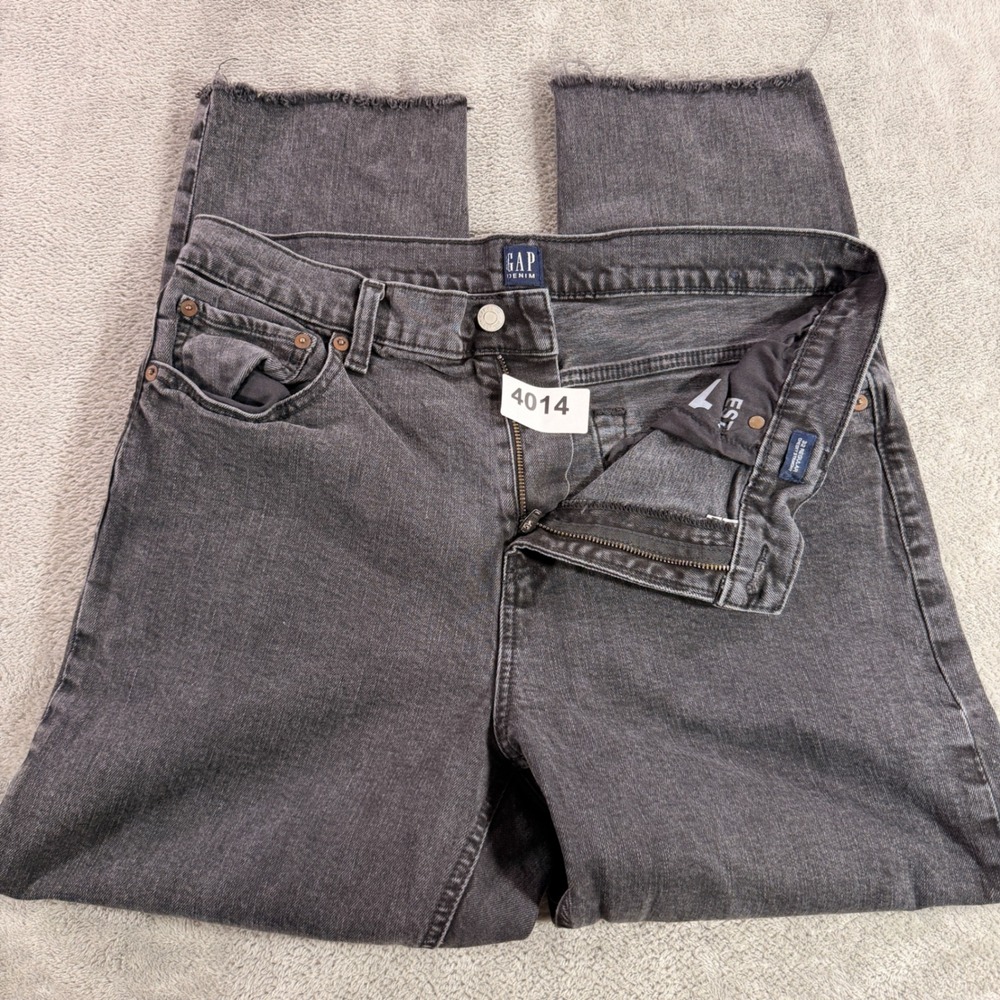 Gap Cheeky Straight Jeans Womens 32 Regular Black Raw Hem High Rise Denim